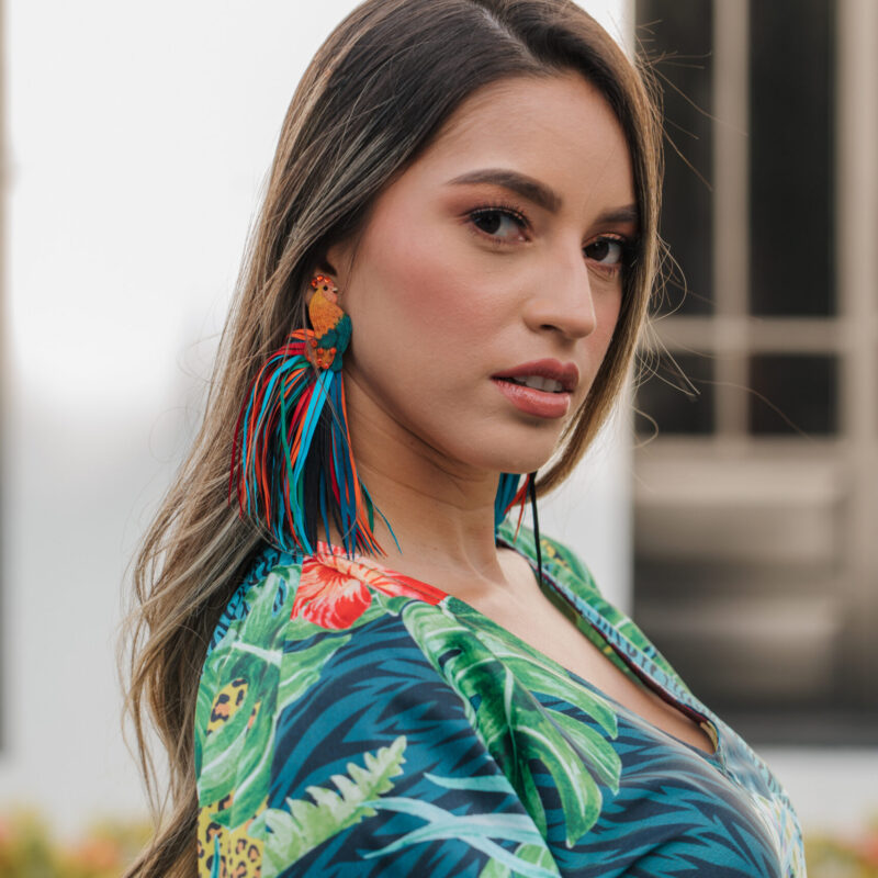 Aretes Gallo Cola De Tela Multicolor
